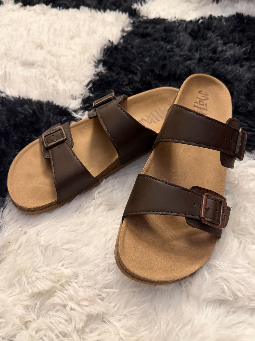 Mad Love Brown Double Buckle Slide Sandals